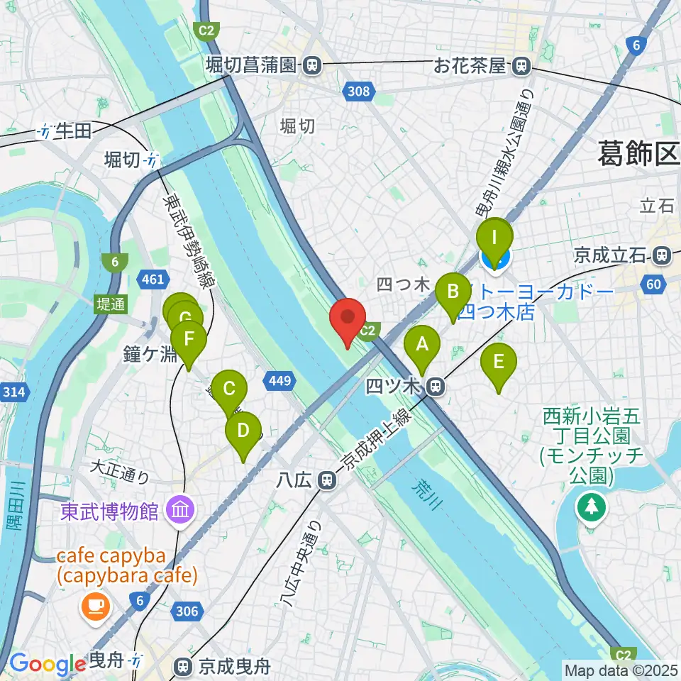 四つ木橋野球場周辺のカフェ一覧地図