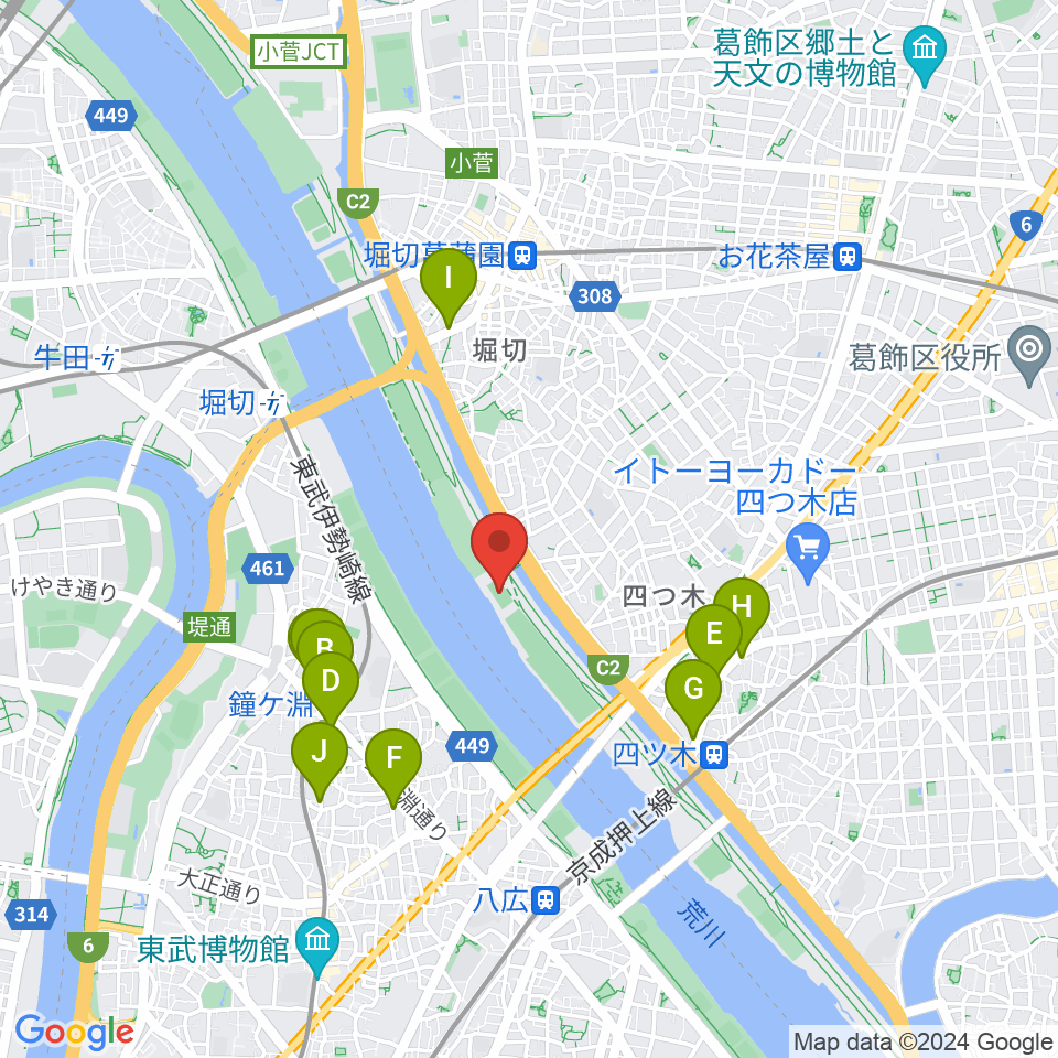 四つ木橋球技場周辺のカフェ一覧地図