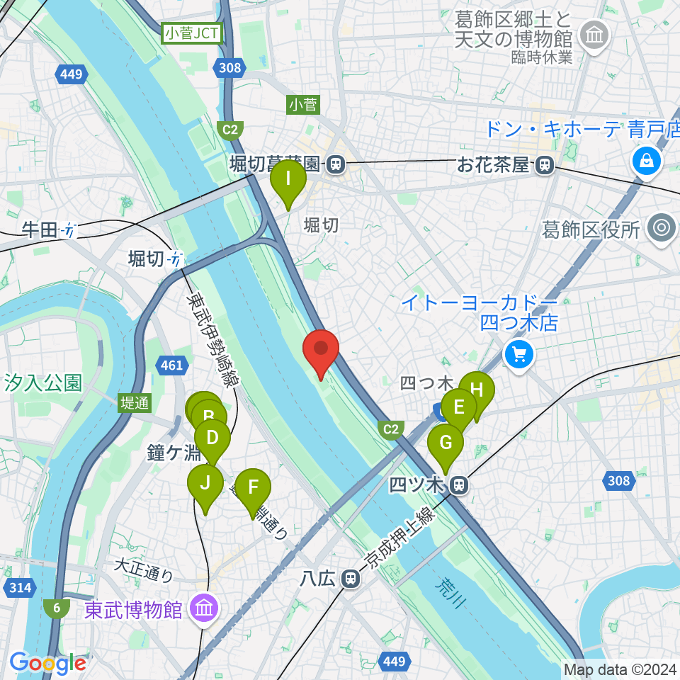 四つ木橋球技場周辺のカフェ一覧地図