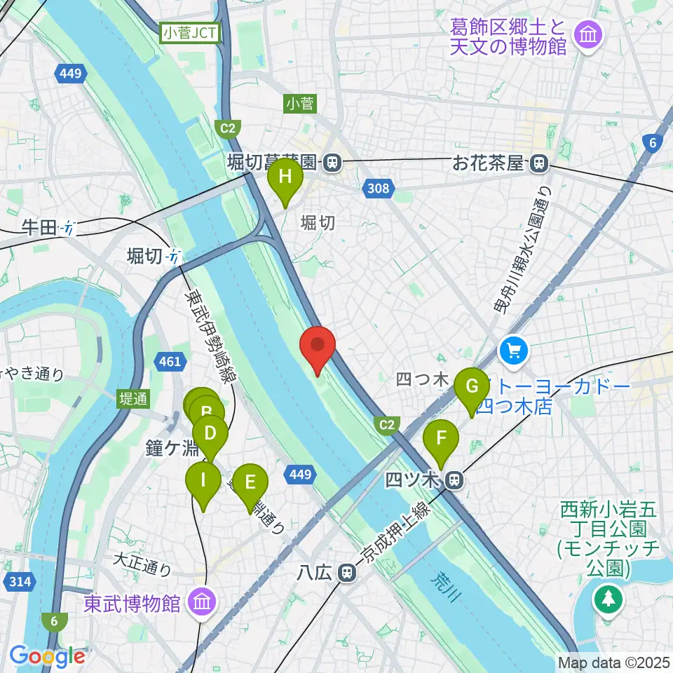 四つ木橋球技場周辺のカフェ一覧地図