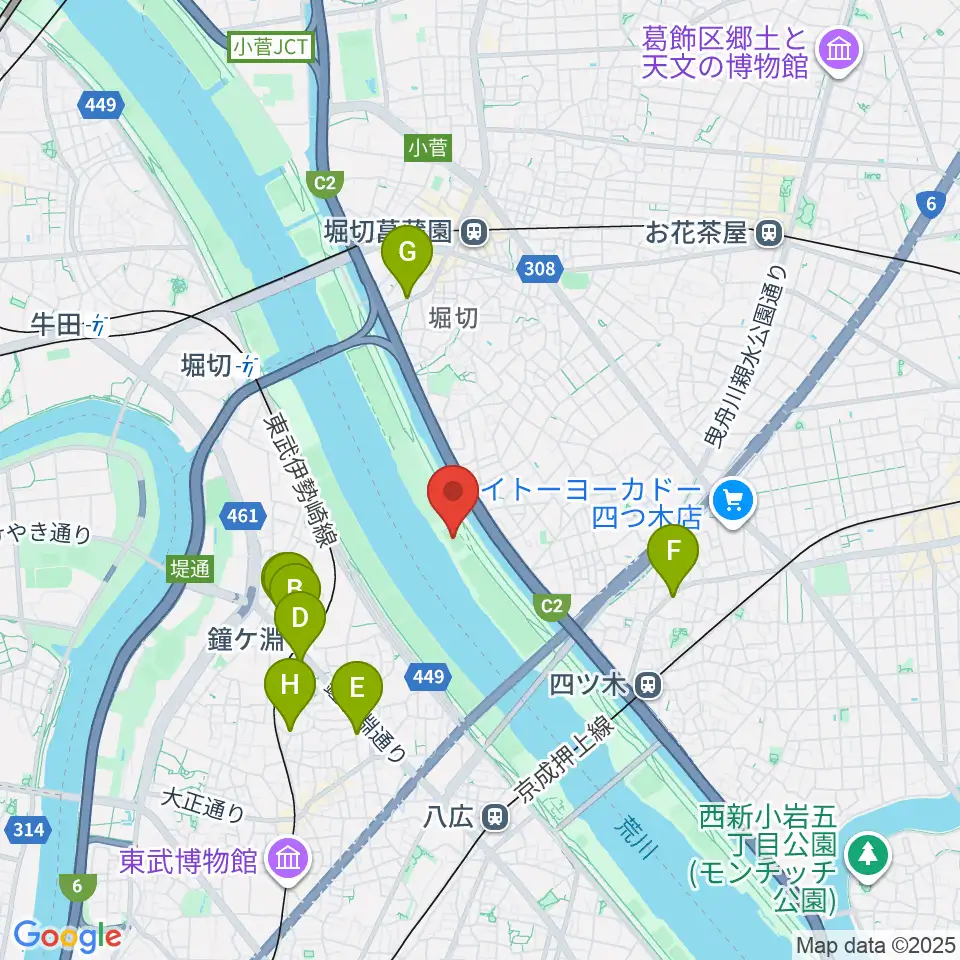 四つ木橋球技場周辺のカフェ一覧地図