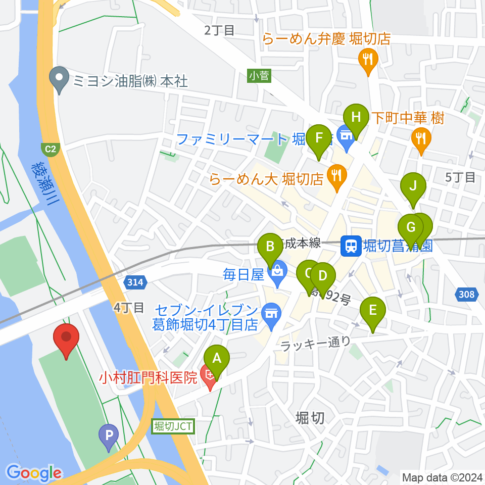 堀切橋少年野球場周辺のカフェ一覧地図