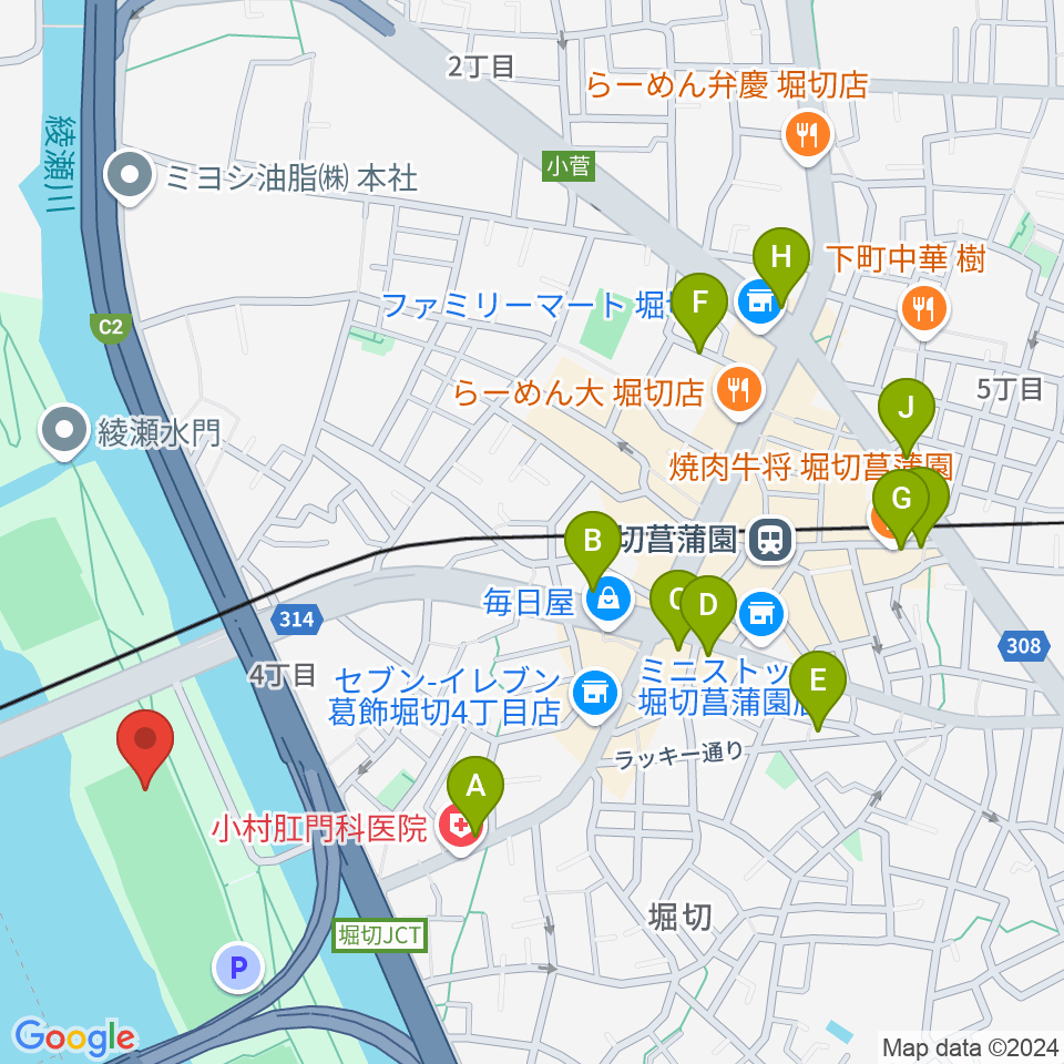 堀切橋少年野球場周辺のカフェ一覧地図