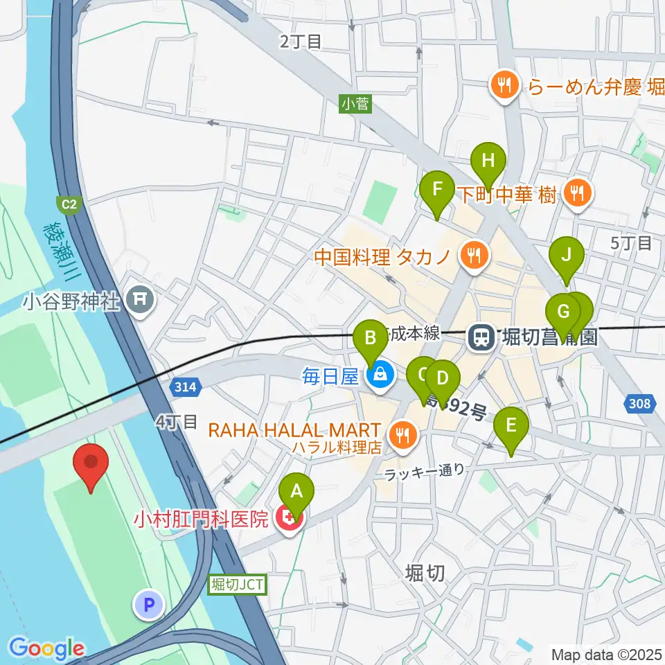 堀切橋少年野球場周辺のカフェ一覧地図
