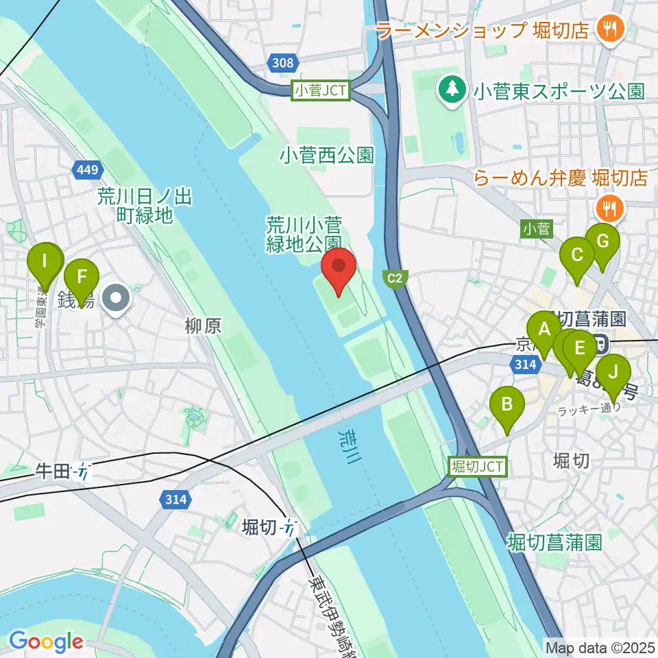 堀切橋少年硬式野球場周辺のカフェ一覧地図