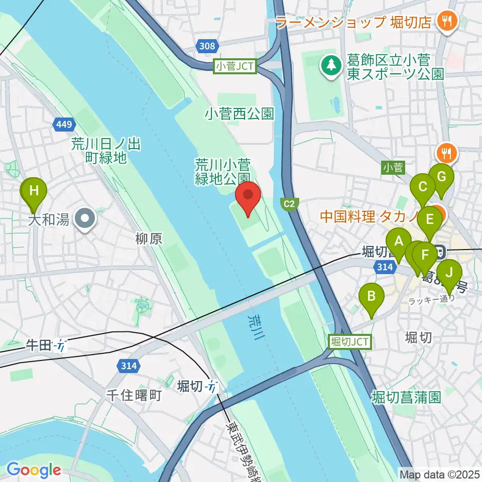 堀切橋少年硬式野球場周辺のカフェ一覧地図