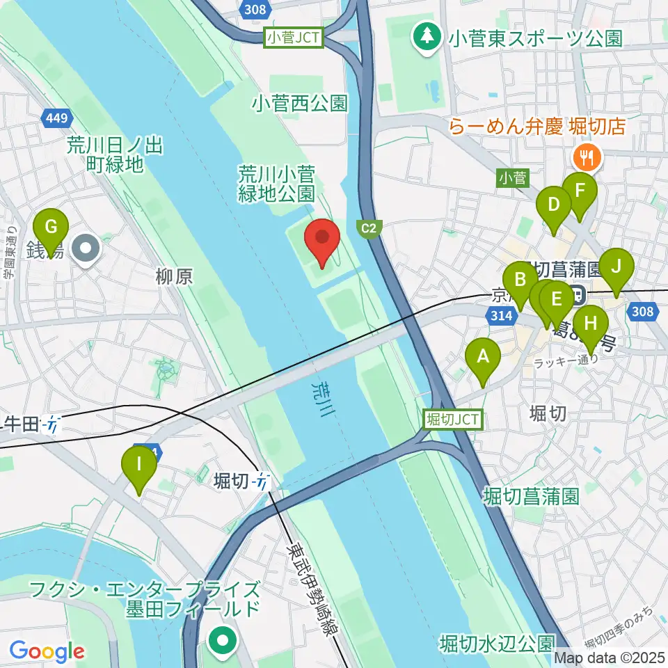 堀切橋フットサル場周辺のカフェ一覧地図