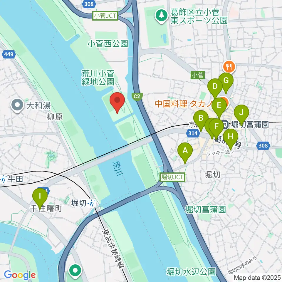 堀切橋フットサル場周辺のカフェ一覧地図
