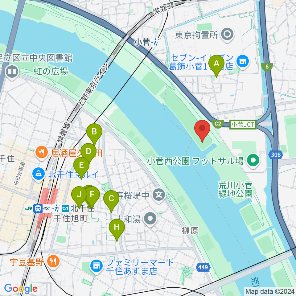 荒川小菅野球場周辺のカフェ一覧地図