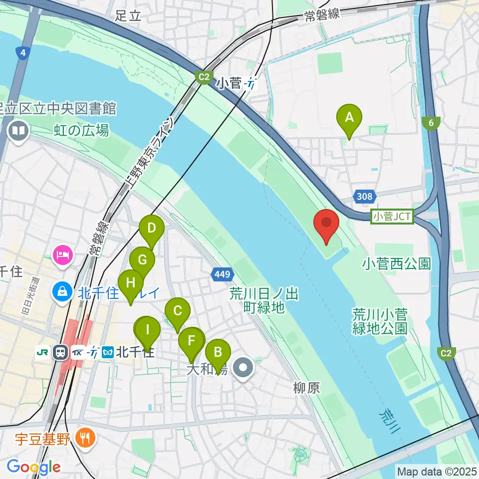荒川小菅野球場周辺のカフェ一覧地図