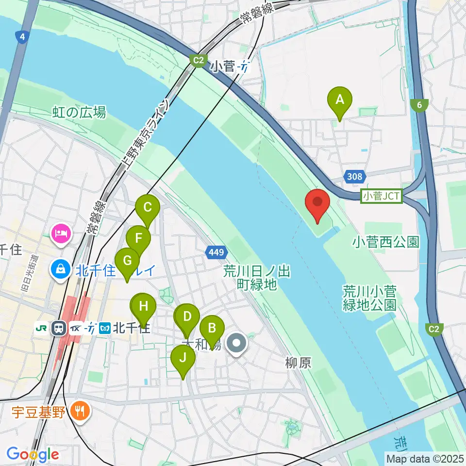 荒川小菅野球場周辺のカフェ一覧地図