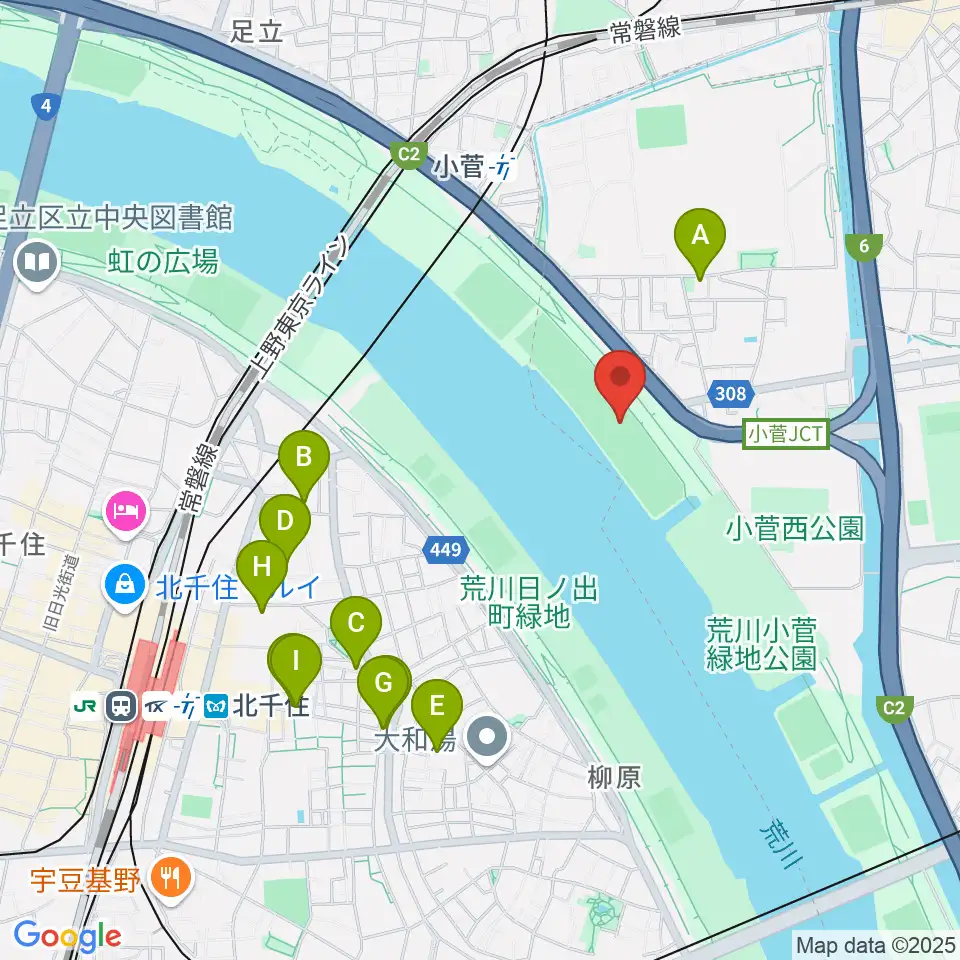 荒川小菅少年野球場周辺のカフェ一覧地図