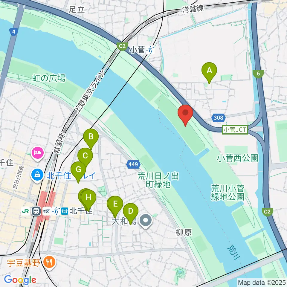 荒川小菅少年野球場周辺のカフェ一覧地図