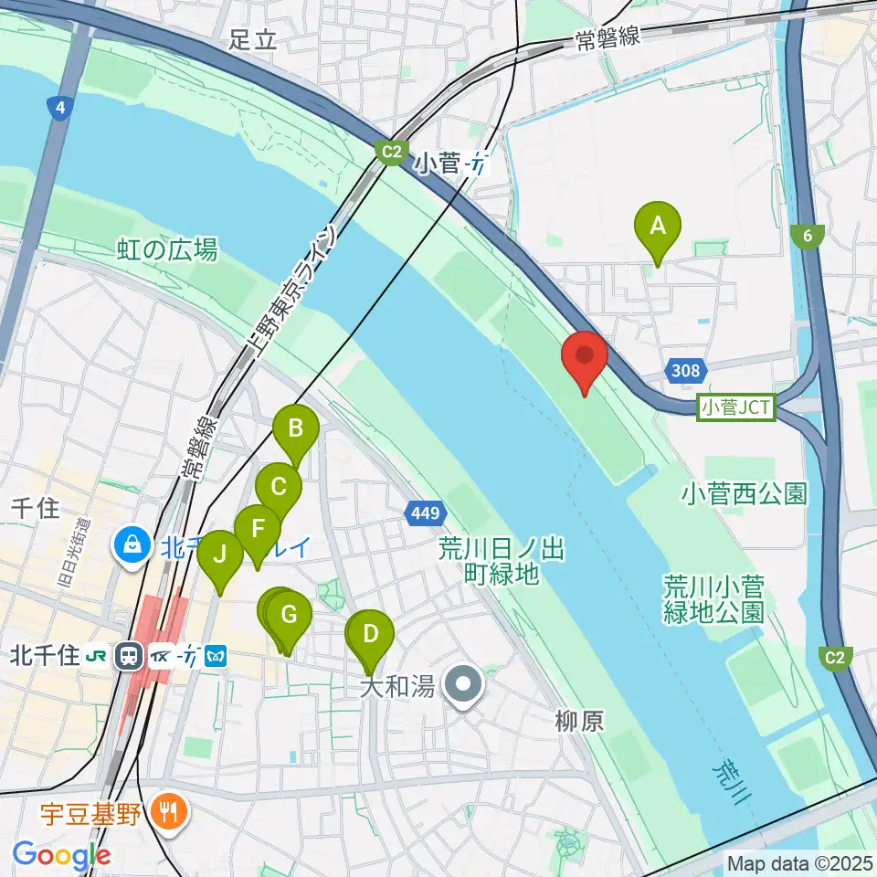 荒川小菅少年野球場周辺のカフェ一覧地図