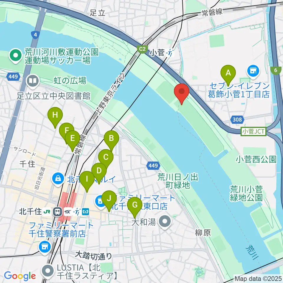荒川小菅球技場周辺のカフェ一覧地図