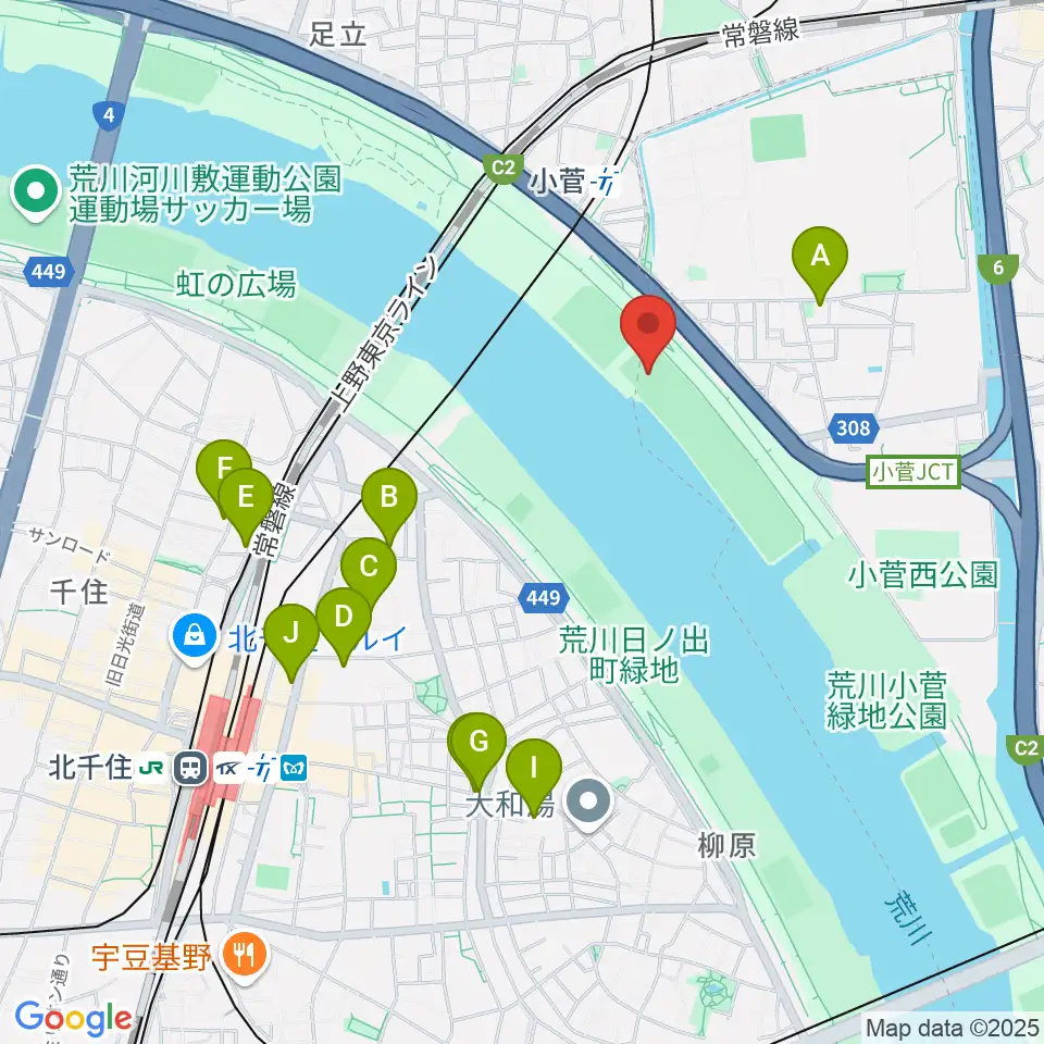 荒川小菅球技場周辺のカフェ一覧地図