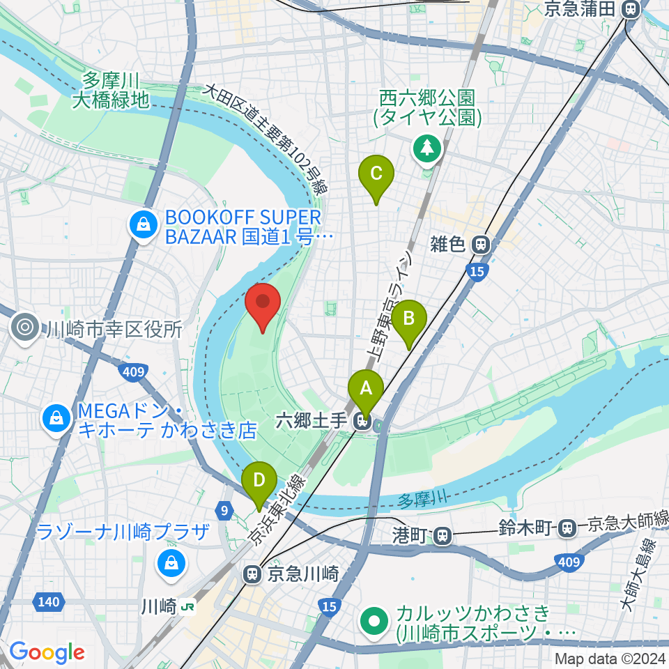 多摩川緑地サッカー場周辺のカフェ一覧地図