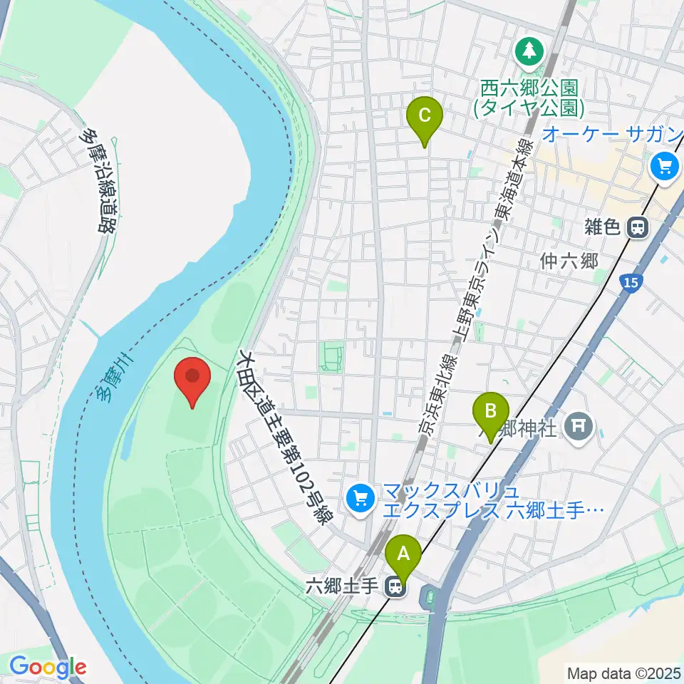 多摩川緑地サッカー場周辺のカフェ一覧地図