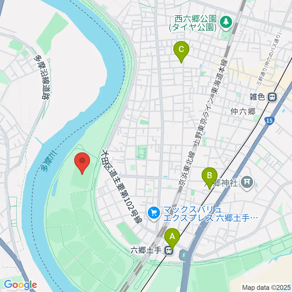 多摩川緑地サッカー場周辺のカフェ一覧地図