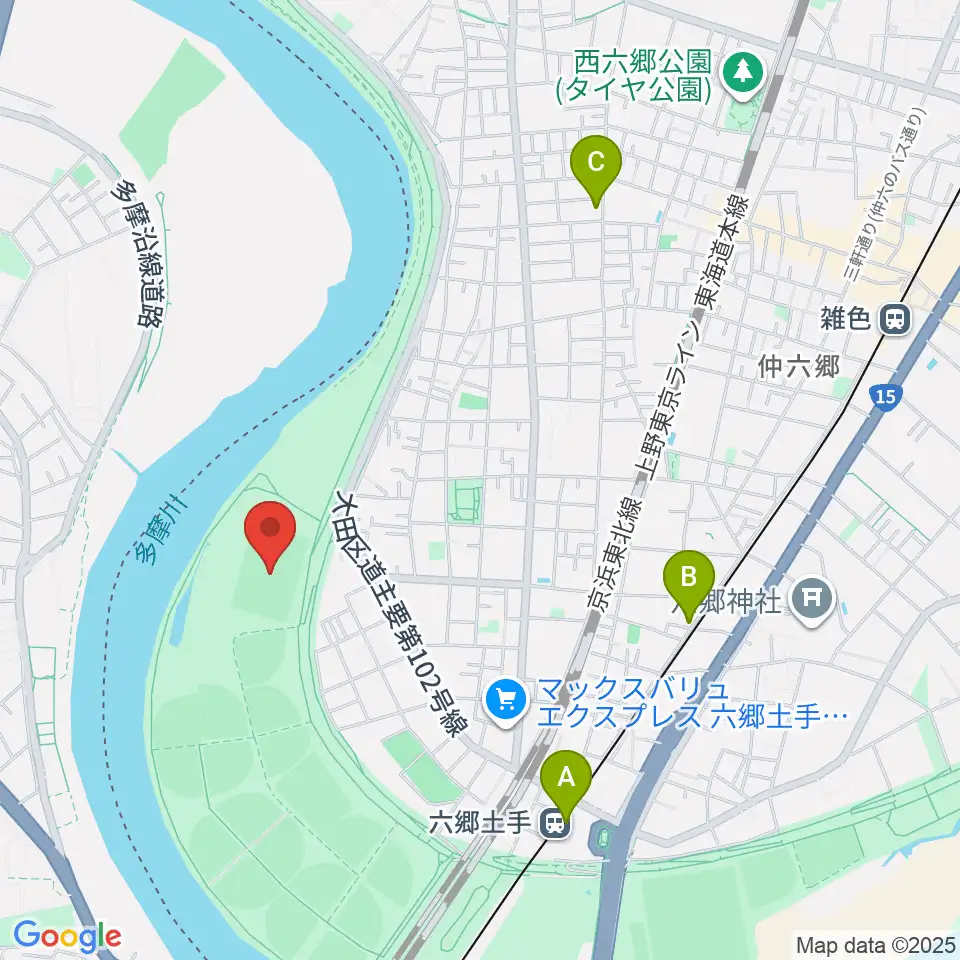 多摩川緑地サッカー場周辺のカフェ一覧地図