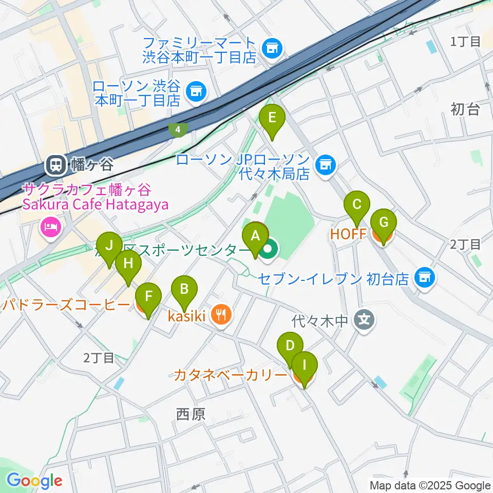 渋谷区スポーツセンター運動場周辺のカフェ一覧地図