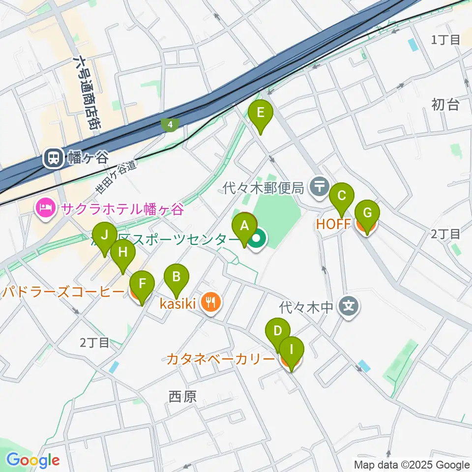 渋谷区スポーツセンター運動場周辺のカフェ一覧地図