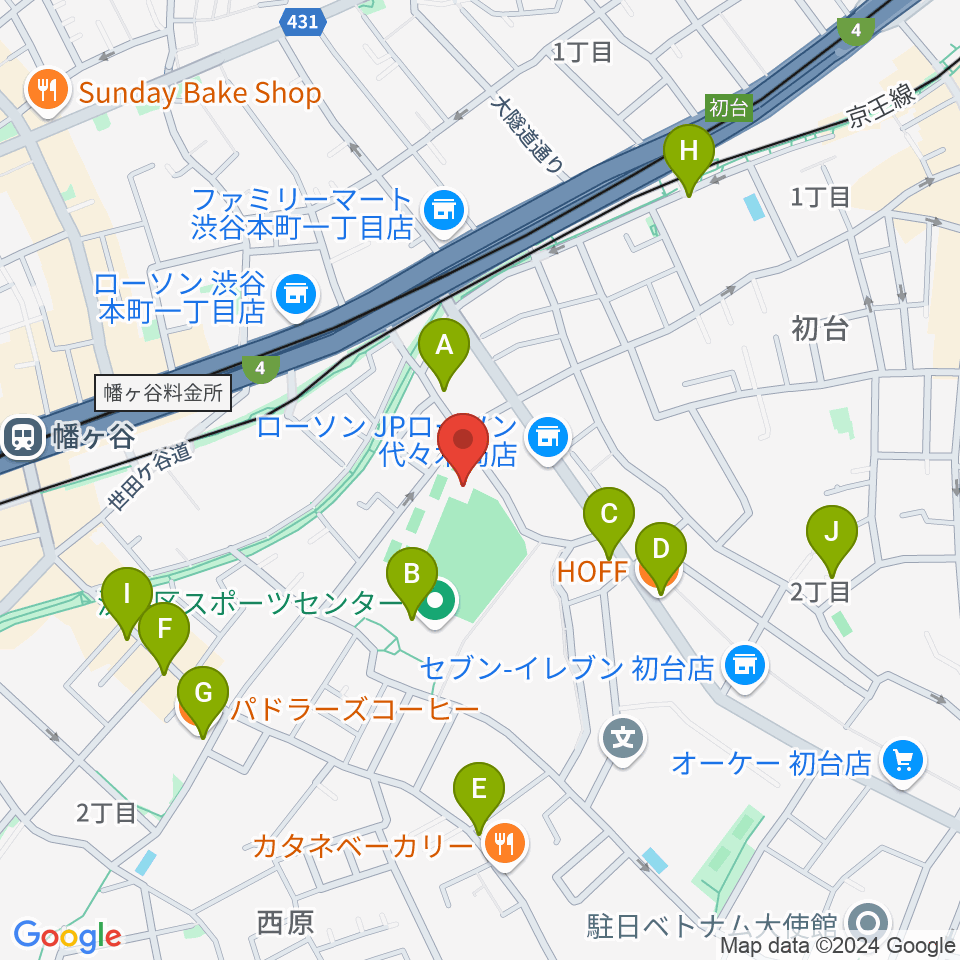 渋谷区スポーツセンターフットサル場周辺のカフェ一覧地図