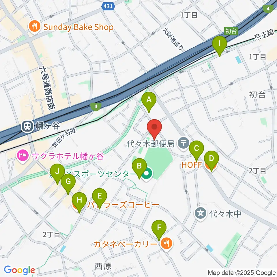 渋谷区スポーツセンターフットサル場周辺のカフェ一覧地図