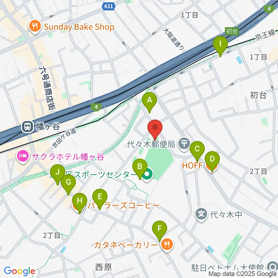 渋谷区スポーツセンターフットサル場周辺のカフェ一覧地図