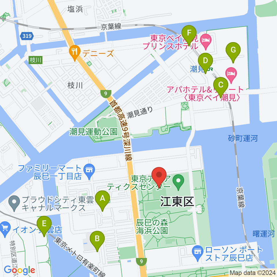 辰巳の森海浜公園ラグビー練習場周辺のカフェ一覧地図