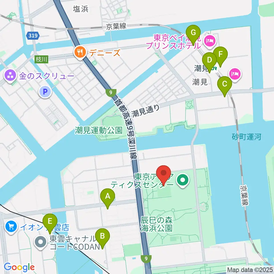 辰巳の森海浜公園ラグビー練習場周辺のカフェ一覧地図