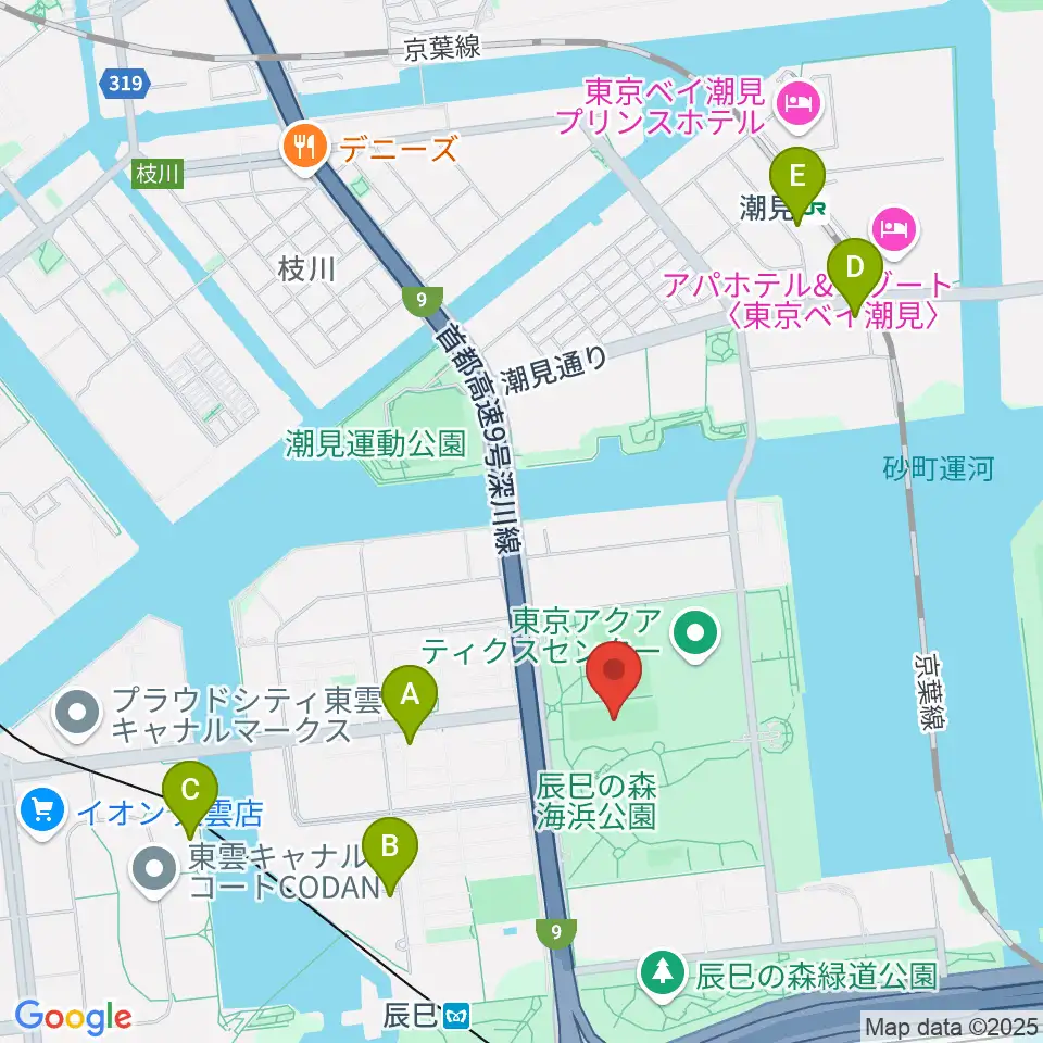辰巳の森海浜公園少年広場周辺のカフェ一覧地図