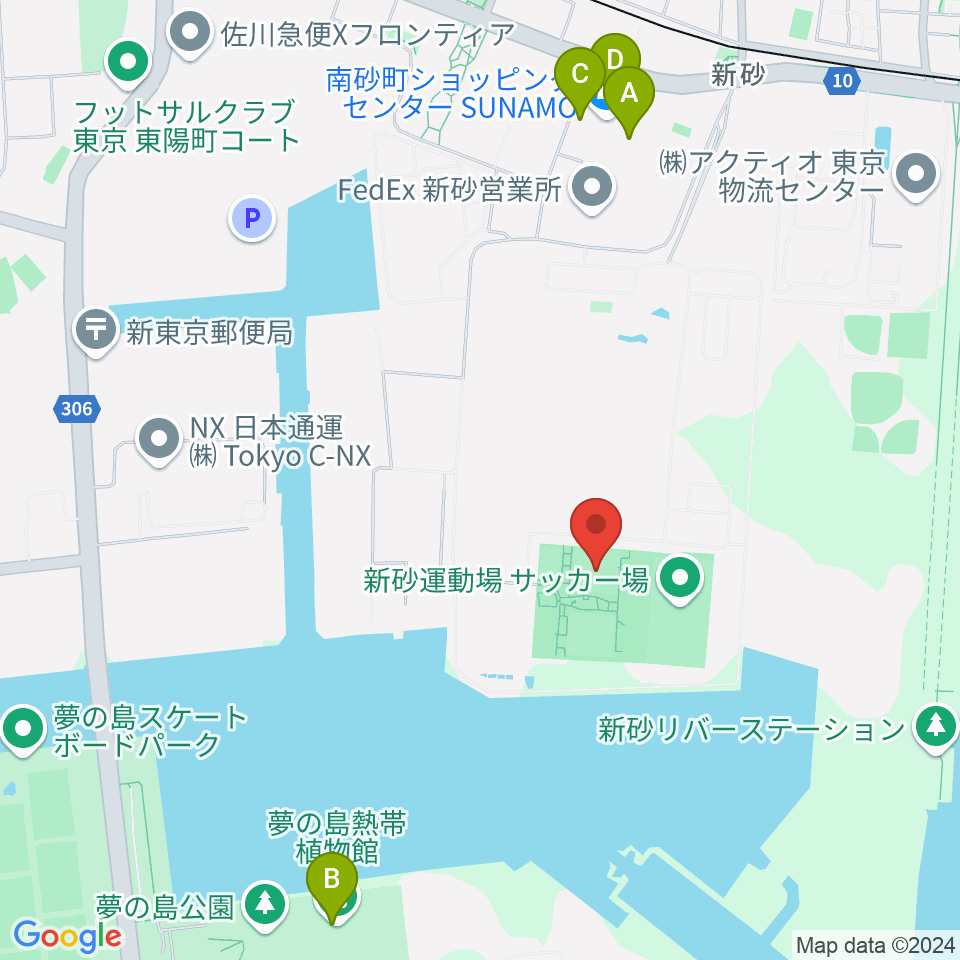 新砂運動場第一・第二運動場周辺のカフェ一覧地図