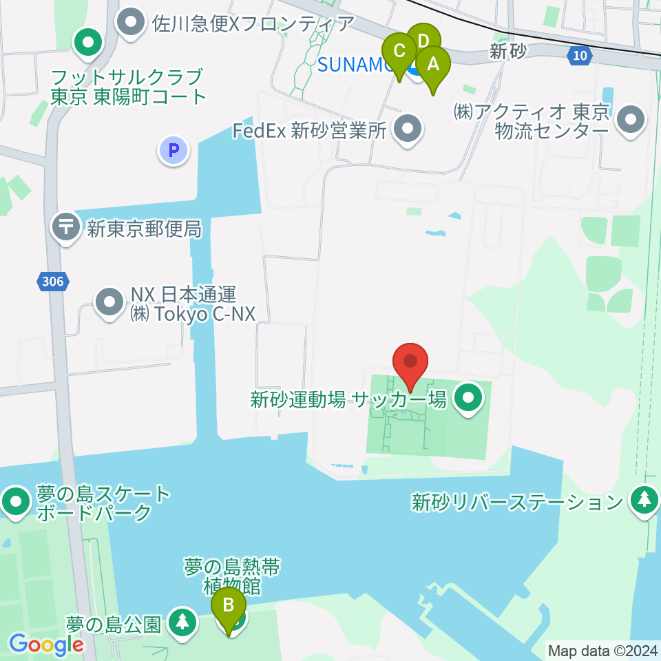 新砂運動場第一・第二運動場周辺のカフェ一覧地図