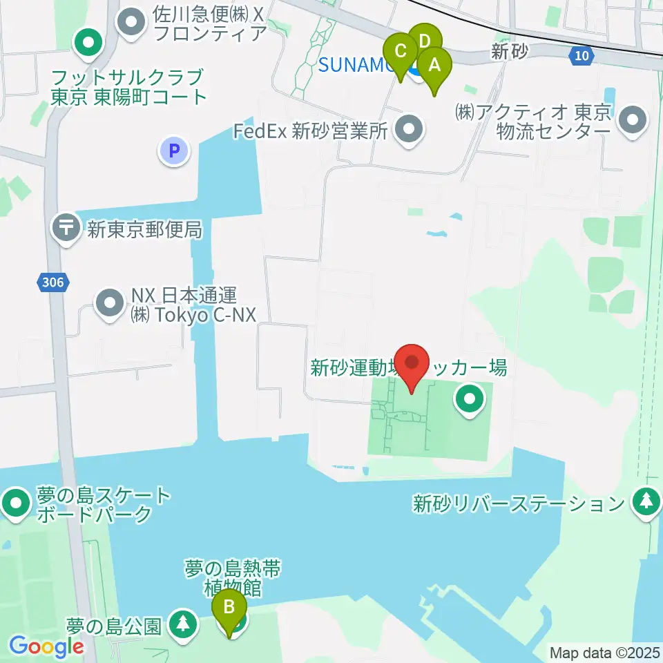 新砂運動場第一・第二運動場周辺のカフェ一覧地図