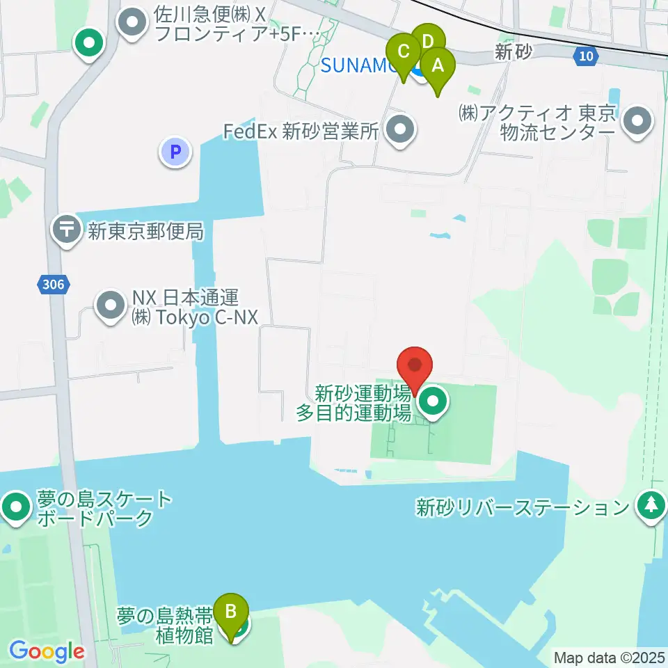 新砂運動場第一・第二運動場周辺のカフェ一覧地図