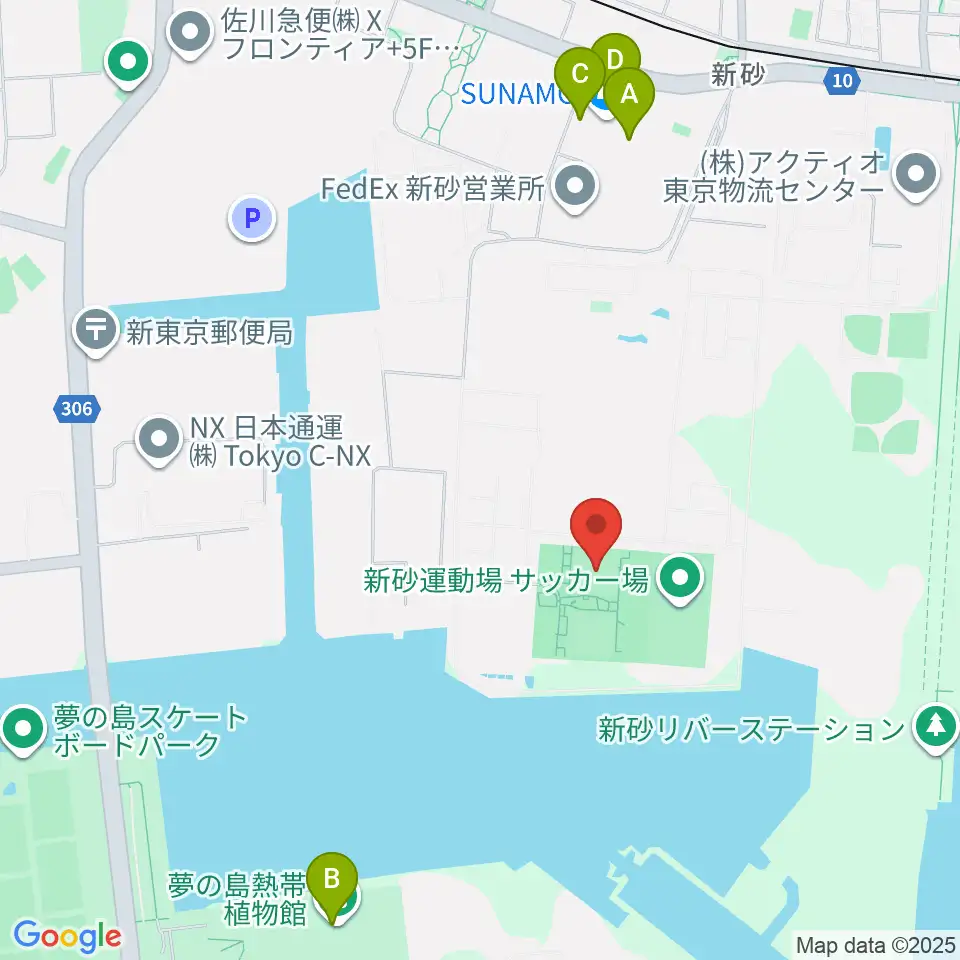 新砂運動場第一・第二運動場周辺のカフェ一覧地図
