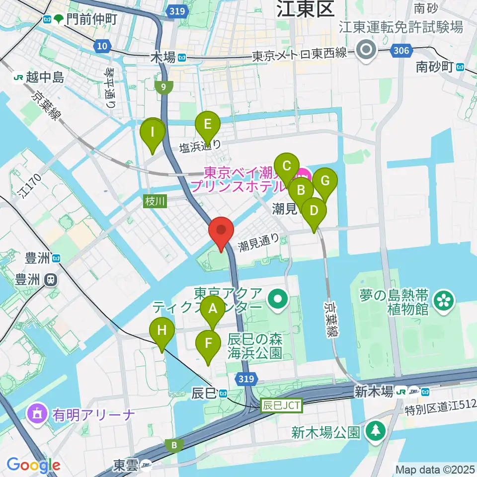 潮見野球場周辺のカフェ一覧地図