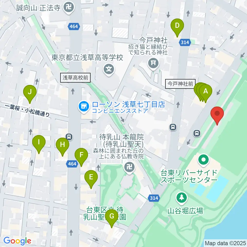 台東リバーサイドスポーツセンター陸上競技場周辺のカフェ一覧地図
