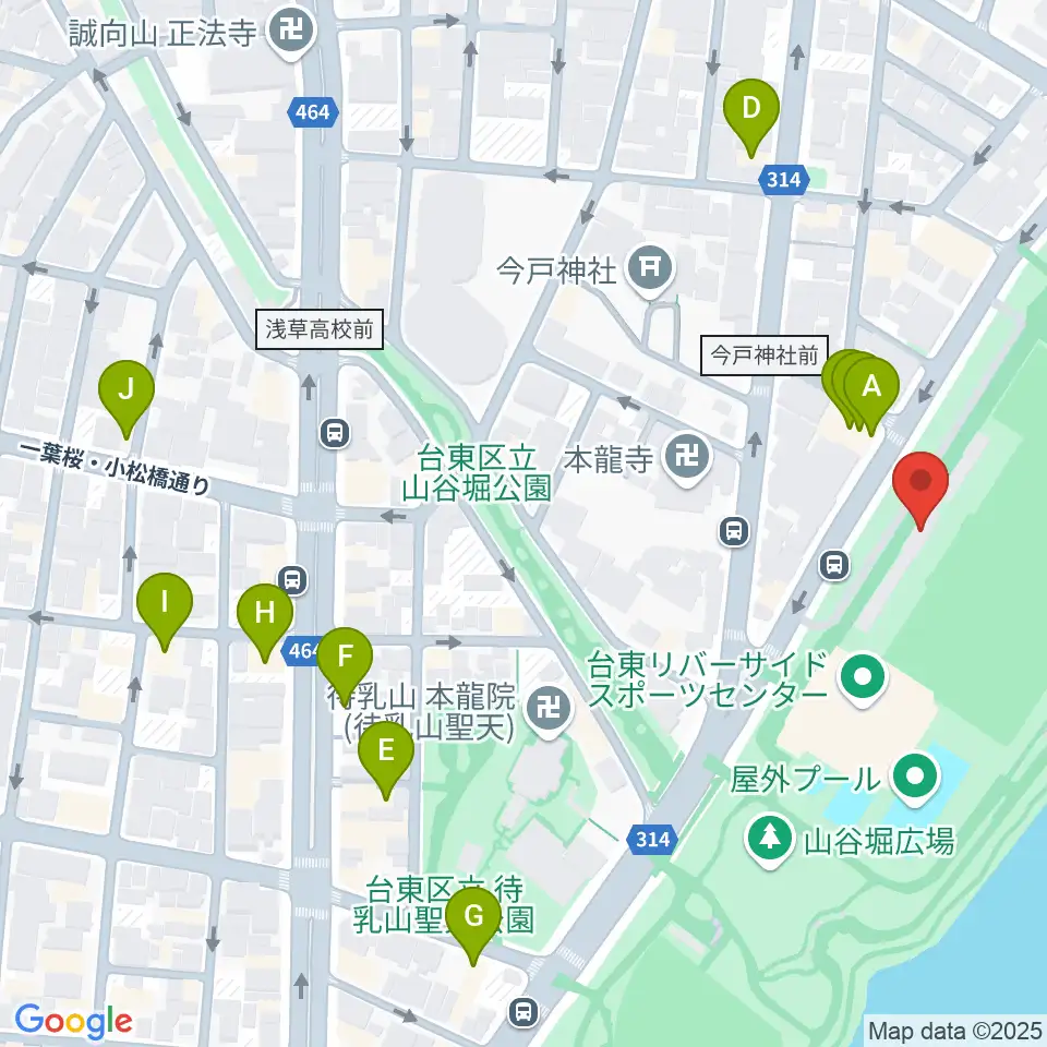 台東リバーサイドスポーツセンター陸上競技場周辺のカフェ一覧地図