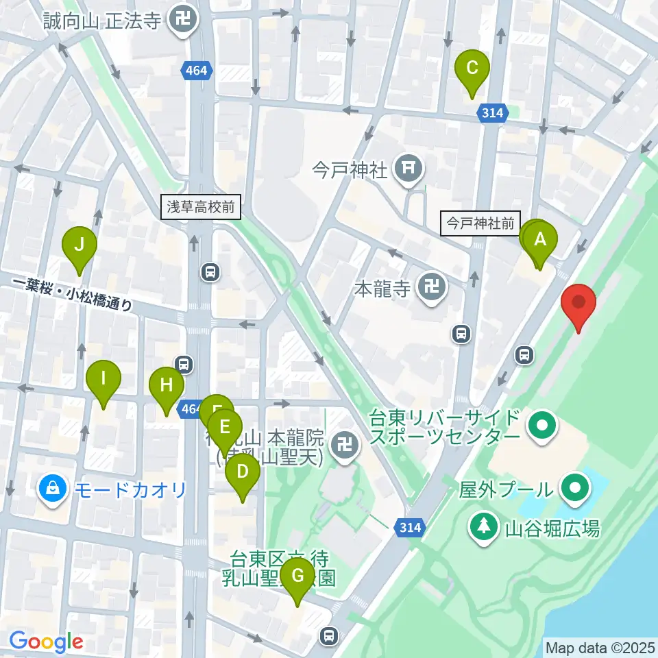 台東リバーサイドスポーツセンター陸上競技場周辺のカフェ一覧地図