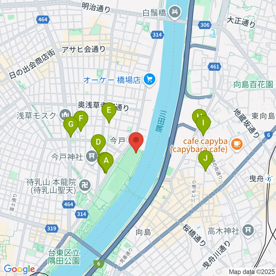 台東リバーサイドスポーツセンター野球場周辺のカフェ一覧地図