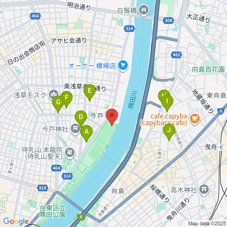 台東リバーサイドスポーツセンター野球場周辺のカフェ一覧地図