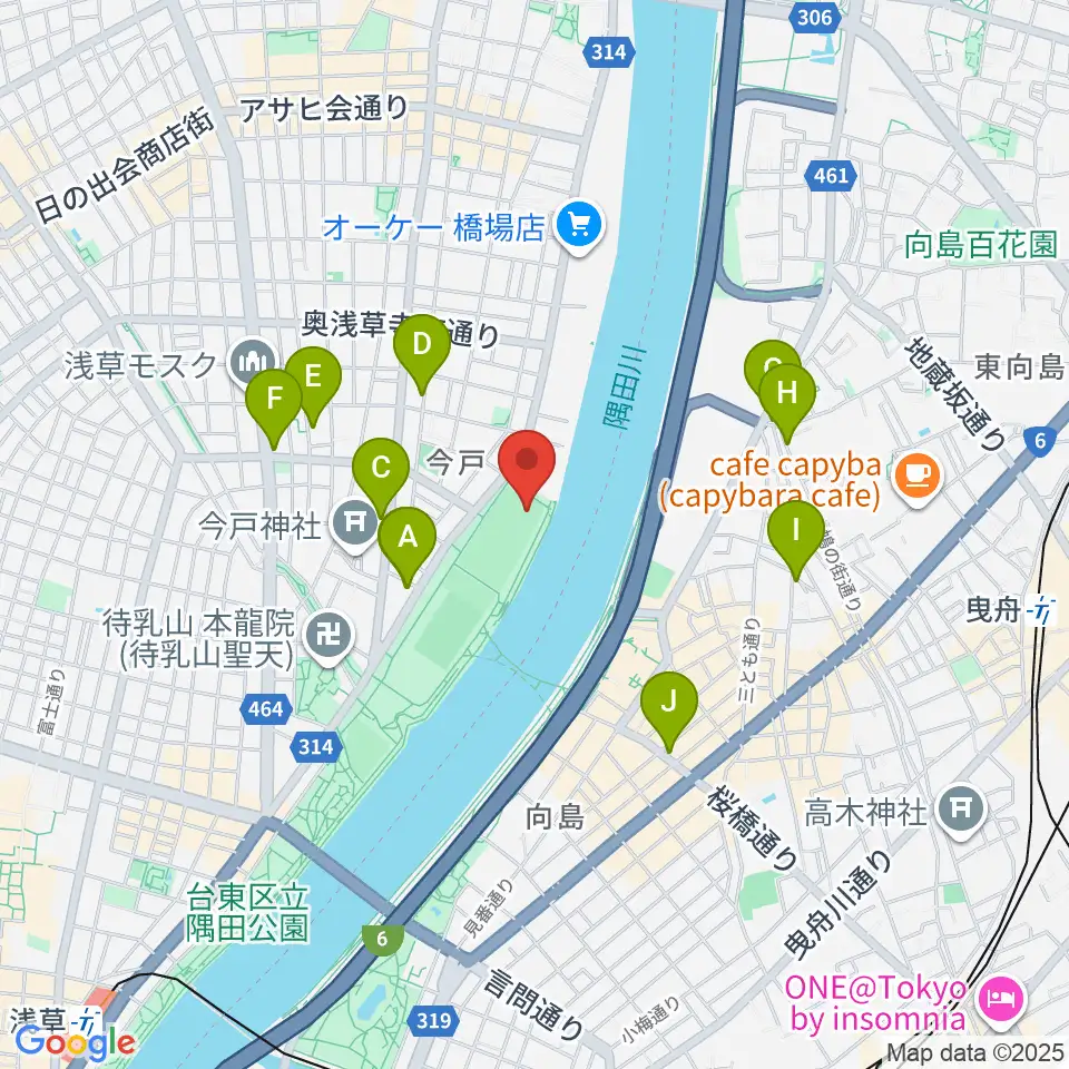 台東リバーサイドスポーツセンター野球場周辺のカフェ一覧地図