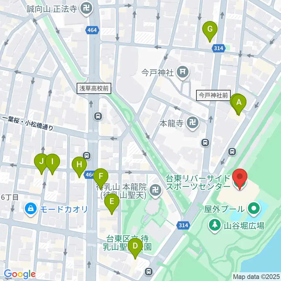 台東リバーサイドスポーツセンター体育館周辺のカフェ一覧地図
