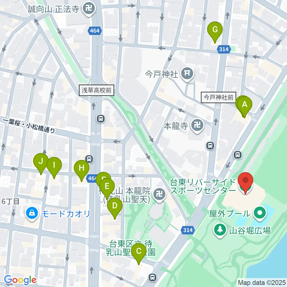 台東リバーサイドスポーツセンター体育館周辺のカフェ一覧地図