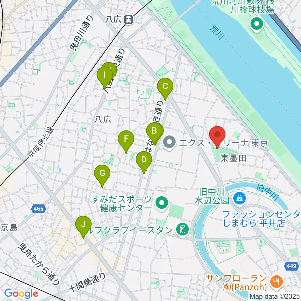 東墨田公園少年野球場周辺のカフェ一覧地図