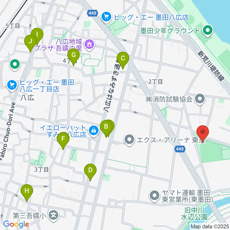 東墨田公園少年野球場周辺のカフェ一覧地図