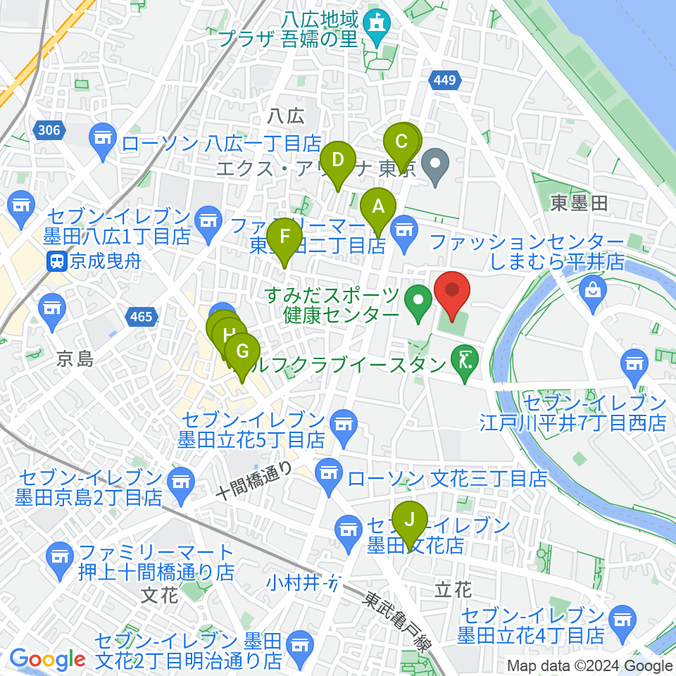 東墨田ソフトボール場周辺のカフェ一覧地図
