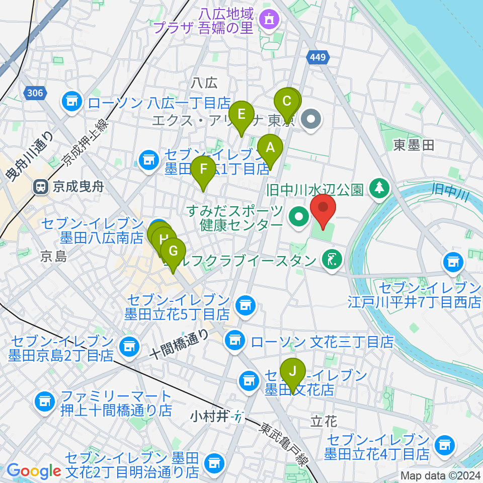 東墨田ソフトボール場周辺のカフェ一覧地図